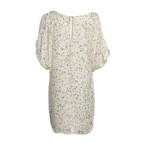 Aidan Mattox Ivory Silk Sequin Cold Shoulder Cocktail Party Dress Size 4 - Picture 2 of 4